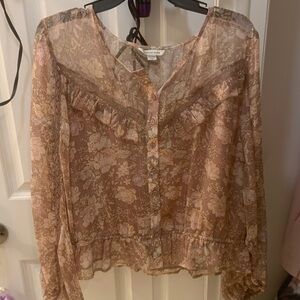 Madewell Floral Sheer Blouse in Brown and Cream